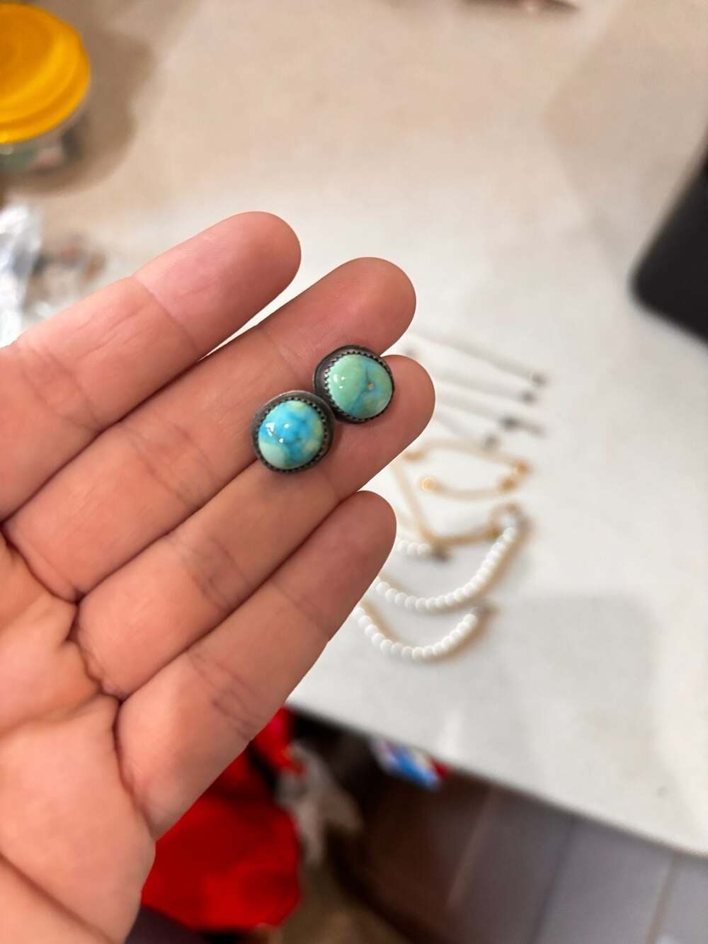 Vintage Sterling Silver Turquoise Pierced Earrings Native Navajo